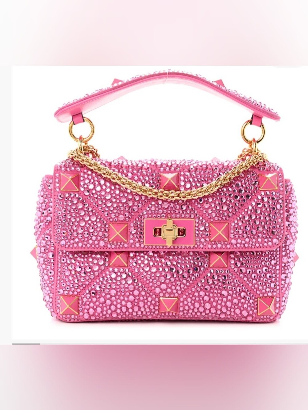 Valentino Garavani Pink Crystal-Embellished Medium Roman